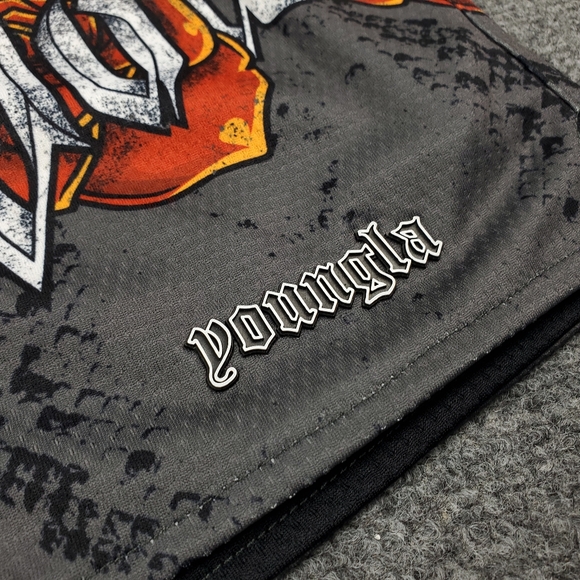 YoungLA Mesh Gym Shorts Mens Medium Skull Rose Snake Spellout Graphic Athletic - Picture 4 of 9